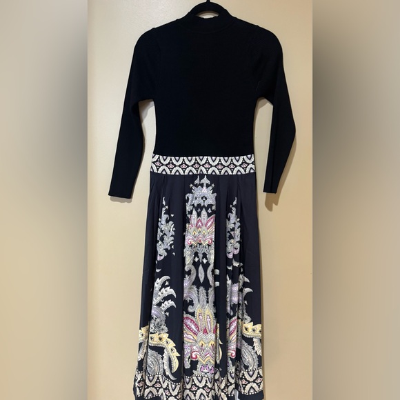 Black Midi Mixed Media Dress with Floral Print - Picture 7 of 9